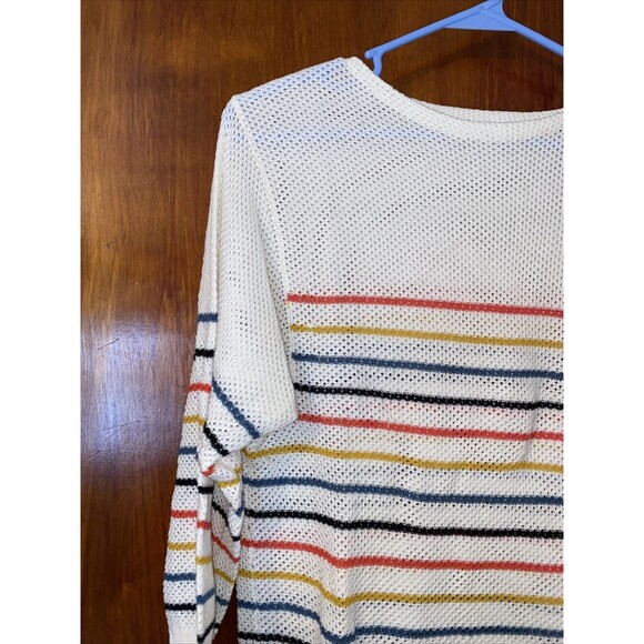 Mod Ref Sweater White Pullover Net Knit Boutique Colorful Stripes Women's Small - Picture 2 of 9
